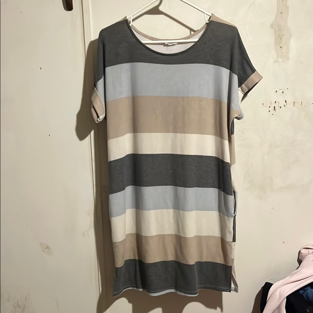Striped Gray and Tan Women's TopXL Tunic